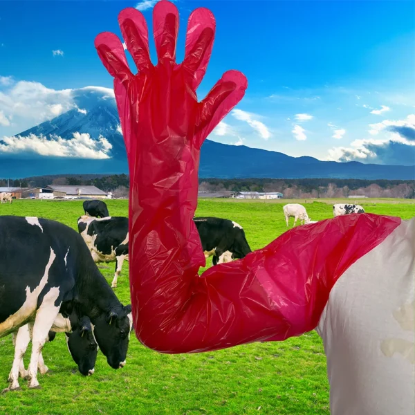 Long-Arm Veterinary Red Disposable Plastic Gloves | 35"