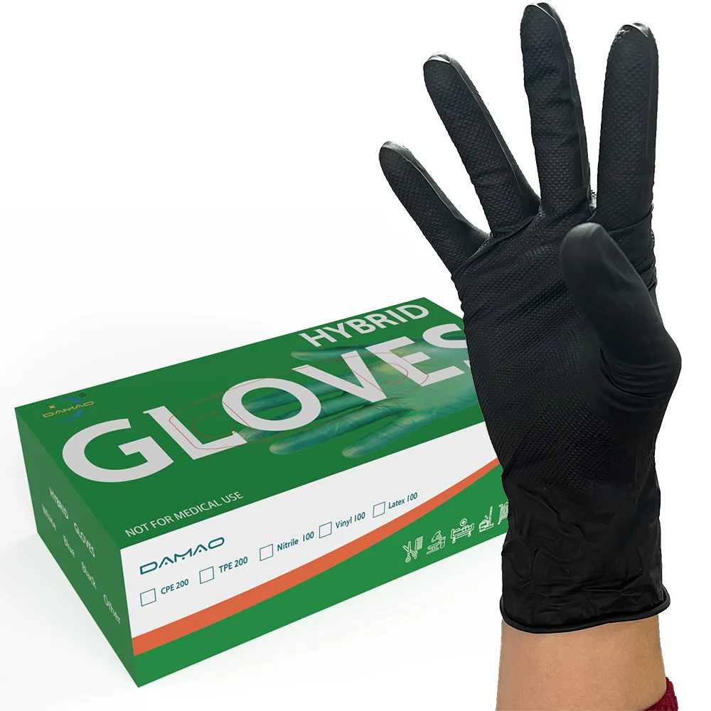 Diamond Texture Heavy Duty Black Nitrile Gloves | 8mil
